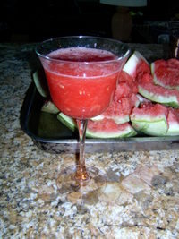 pureed slush from red seedless watermelon served in a wine glass